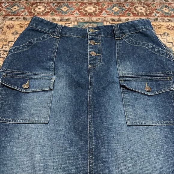 Vintage Y2K No Boundaries Blue denim maxi skirt with pockets size 11 - Picture 4 of 8